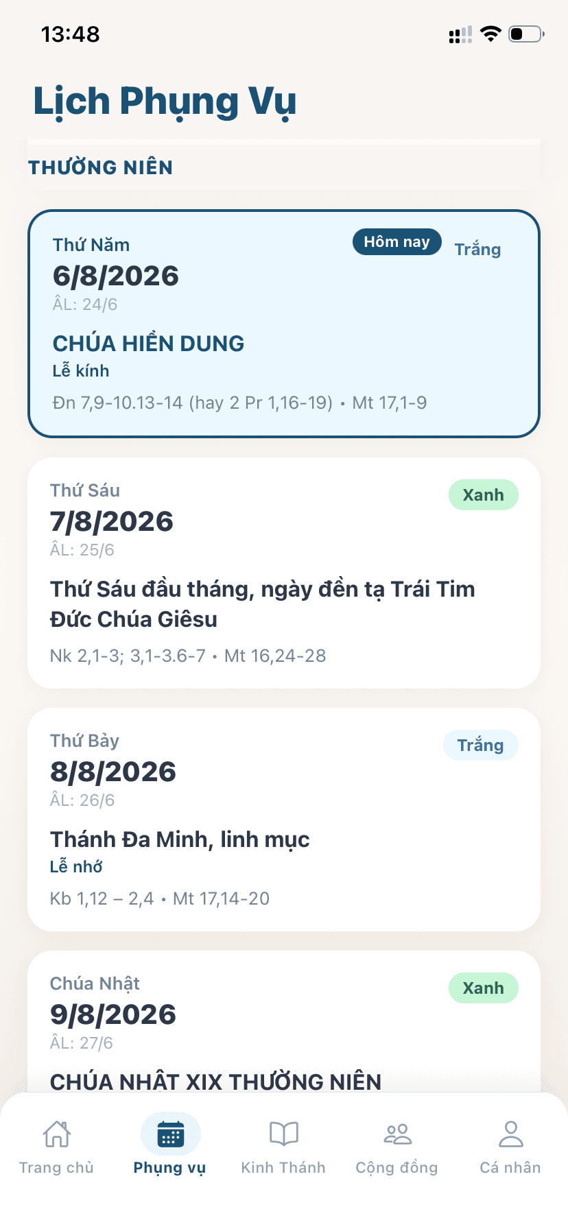 Lịch phụng vụ Soi Bước